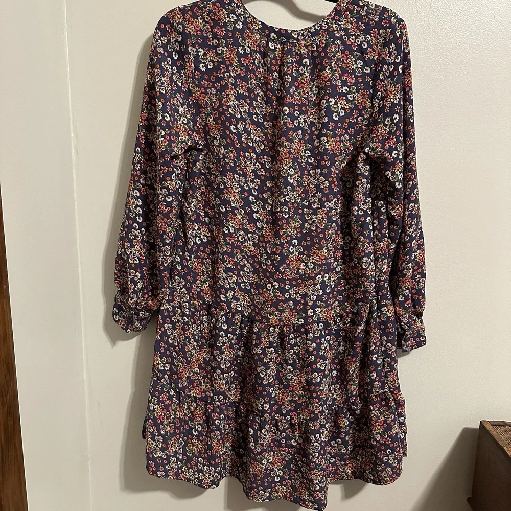 Time and Tru Navy Blue Floral Multicolor‎ Cottage Core Boho Maxi Dress Size S